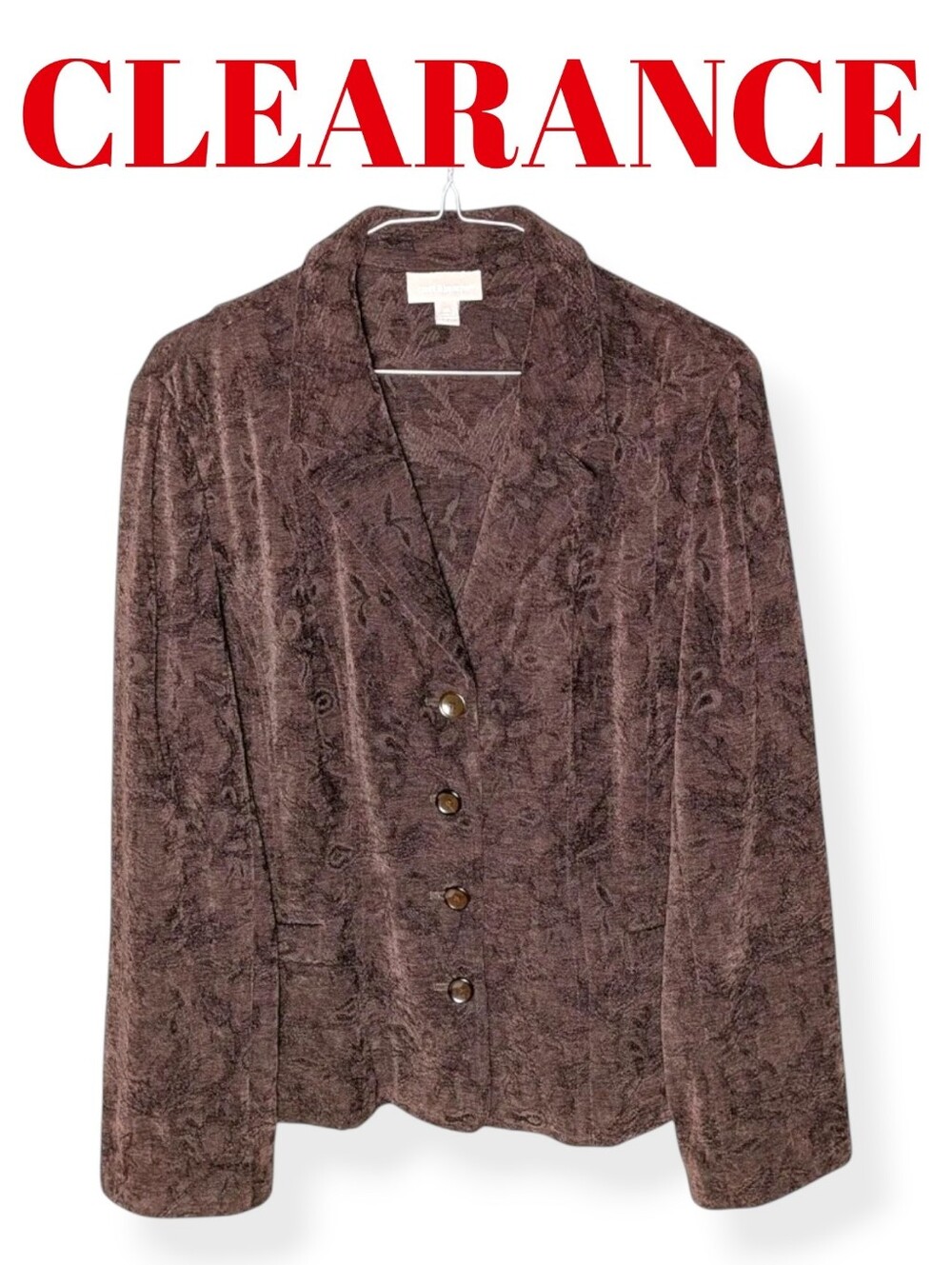 Croft & Barrow Floral Textured Jacquard Brown Blazer Classic Cozy Career Jacket